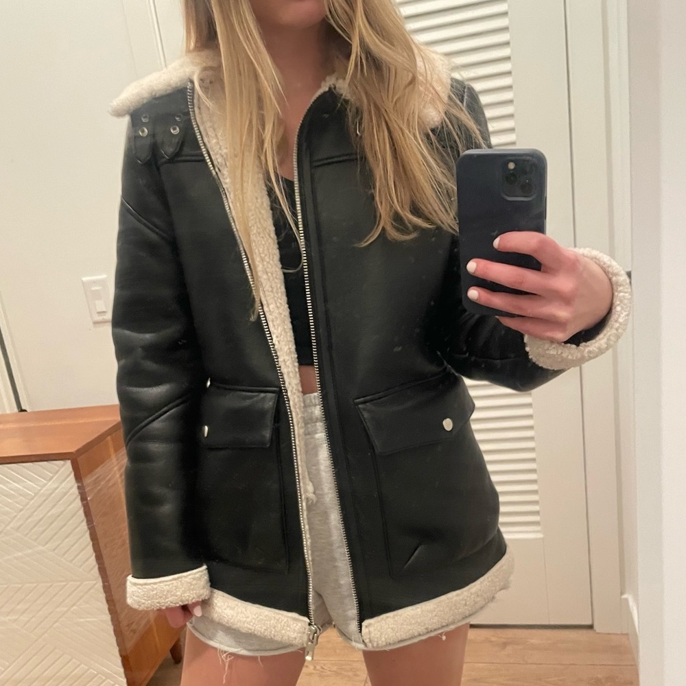 Faux Leather Jacket with Fur